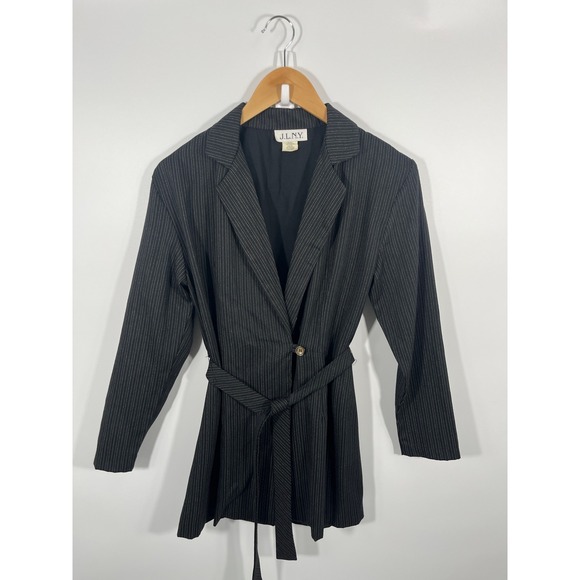 J.L.N.Y. Jackets & Blazers - Vintage Womens Blazer S Grey Stripe Belted Chic Minimalist Office Capsule